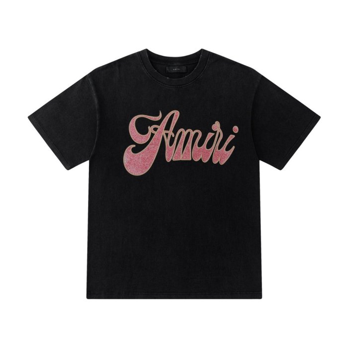American Retro Luxury Hip Hop Front Chest Glitter Foil Script Logo Print Loose Oversized Tee 29340723