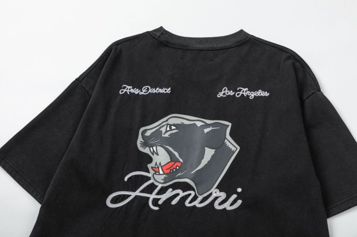 Small Silver Thread Panther Script Mark Back Full Size Growling Black Panther Embroidery Dual Side City Text Tee 29340991