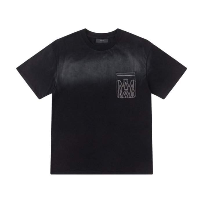 Minimal High Street Front Chest Pocket Outline Gothic Monogram Embroidery Oversized Tee 2 colors 29340802