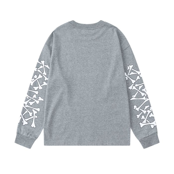 Vintage Streetwear Front Chest Brand Letter Print Full Sleeve Cross Bone Skeleton Graphic Oversized Long Sleeve T-Shirt 2 colors 29340649