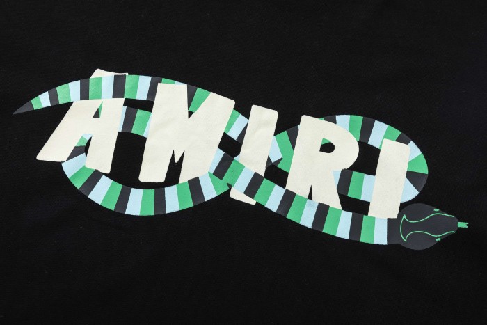 Vintage Luxury High Street Front Center Green Black Striped Snake Wrap Around Letter Oversized Tee 29341010
