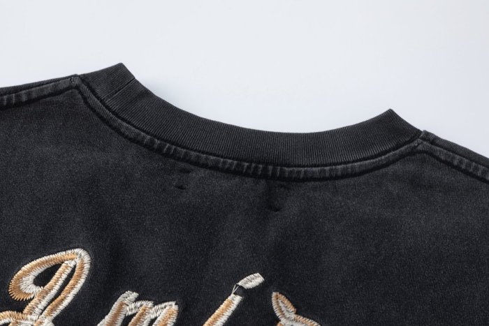 Vintage Acid Washed Streetwear Front Left Chest Handwritten Signature Embroidery Back Chinese Dragon And Cloud Double Thread Embroidery Tee 29340731