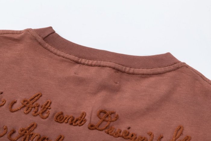 American Retro Distressed Hip Hop Front Left Chest Tone On Tone Script Logo Embroidery Back Los Angeles Studio Text Print Tee 2 colors 29340818