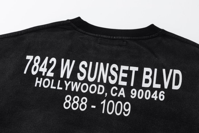 Cartoon Wolf Club Amiri Hollywood Letter Print Back Sunset Boulevard Address Phone Number Text Print Tee 29340762
