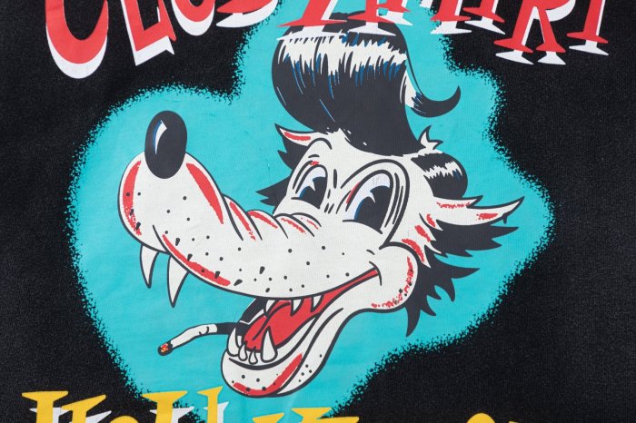 Cartoon Wolf Club Amiri Hollywood Letter Print Back Sunset Boulevard Address Phone Number Text Print Tee 29340762