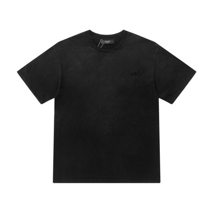 Vintage Washed Streetwear Front Chest Light Handwritten Script Embroidery Back Distressed Denim Texture Square Patch Print Tee 3 colors 29340766