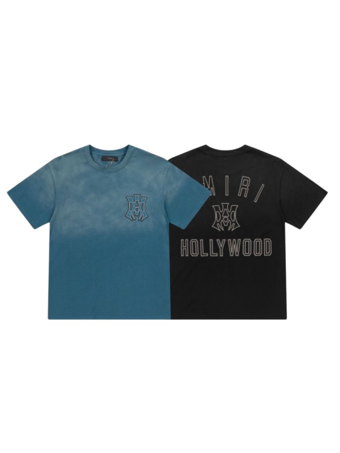 Vintage Washed Gradient Streetwear Front Tiny MA Monogram Back Outline Hollywood Letter Graphic Oversized Tee 2 colors 29340893