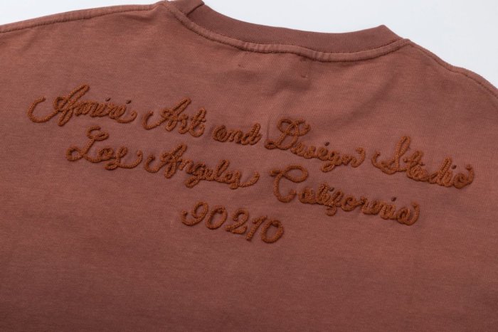 American Retro Distressed Hip Hop Front Left Chest Tone On Tone Script Logo Embroidery Back Los Angeles Studio Text Print Tee 2 colors 29340818