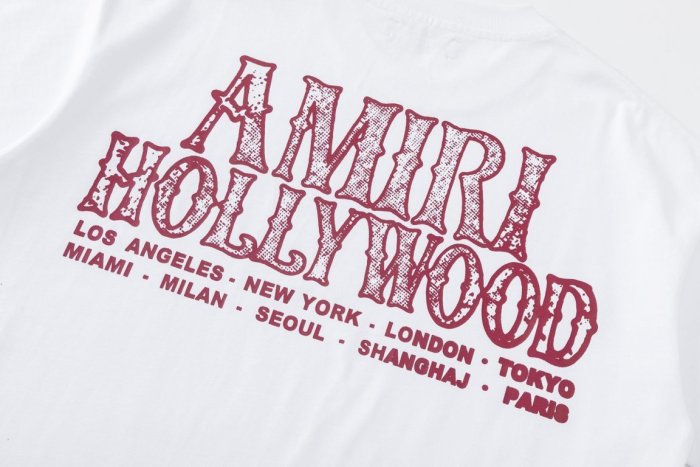 Red Crackle HOLLYWOOD Text Print Back Large Faded Gothic Letter World City List Print Oversized Tee 2 colors 29340745