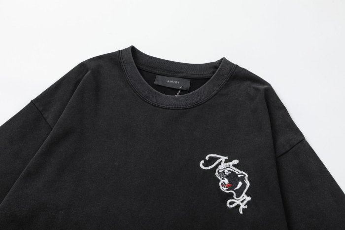 Small Silver Thread Panther Script Mark Back Full Size Growling Black Panther Embroidery Dual Side City Text Tee 29340991