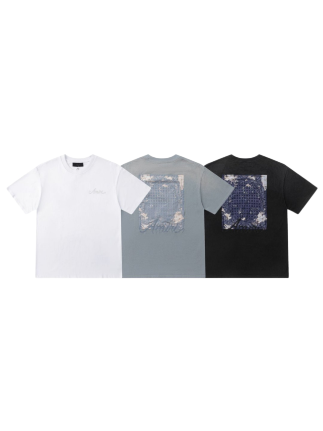 Vintage Washed Streetwear Front Chest Light Handwritten Script Embroidery Back Distressed Denim Texture Square Patch Print Tee 3 colors 29340766