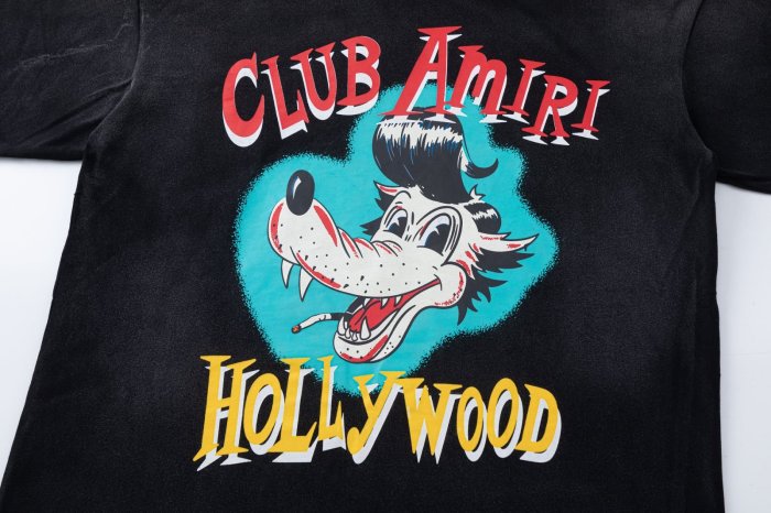 Cartoon Wolf Club Amiri Hollywood Letter Print Back Sunset Boulevard Address Phone Number Text Print Tee 29340762