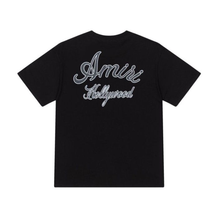 Minimal Retro Streetwear Front Left Chest Small Double Line Cursive Hollywood Embroidery Back Large Outline Script Letter Embroidery Tee 2 colors 29340812