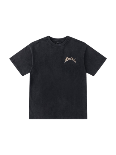 Vintage Acid Washed Streetwear Front Left Chest Handwritten Signature Embroidery Back Chinese Dragon And Cloud Double Thread Embroidery Tee 29340731