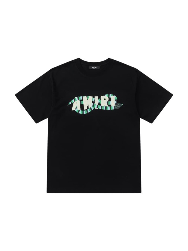 Vintage Luxury High Street Front Center Green Black Striped Snake Wrap Around Letter Oversized Tee 29341010