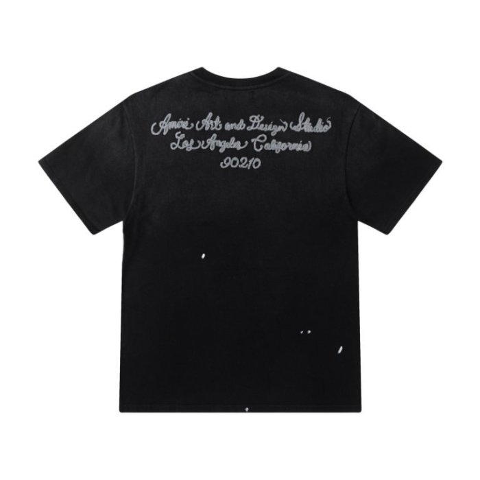 American Retro Distressed Hip Hop Front Left Chest Tone On Tone Script Logo Embroidery Back Los Angeles Studio Text Print Tee 2 colors 29340818