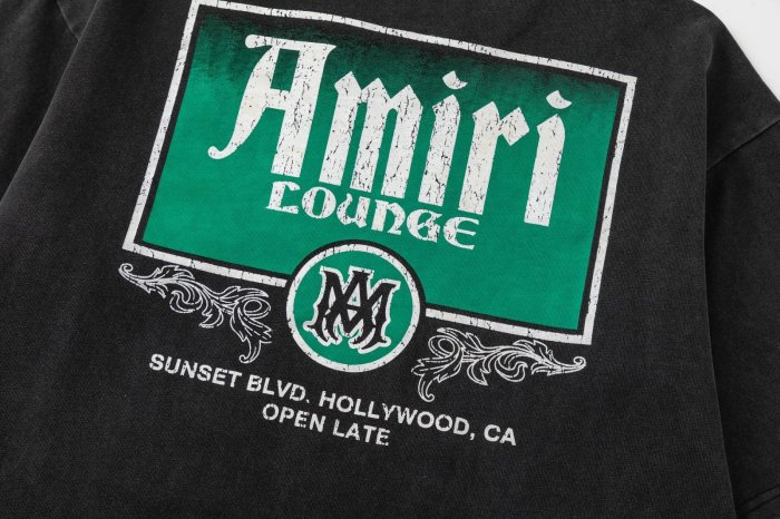 American Retro Rock Front Chest Mini Brand Label Back Big Bar Sign Print Loose Tee 29340840