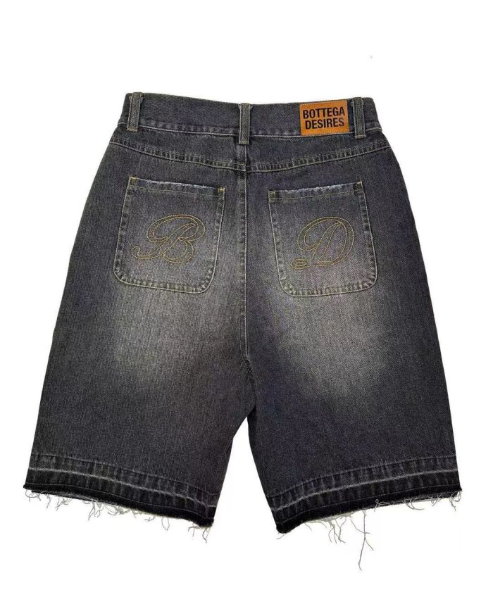 Vintage Arch Slogan Frayed Embroidery Denim Shorts 2 colors 29340688