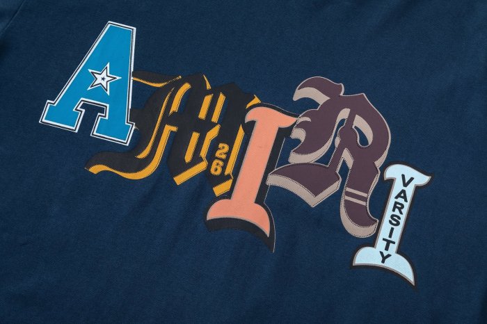 Varsity Streetwear Front Multi Color Patchwork Gothic Letter Print Side Vertical Small Text Graphic tee 2 colors 28748564