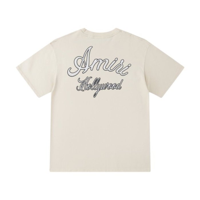 Minimal Retro Streetwear Front Left Chest Small Double Line Cursive Hollywood Embroidery Back Large Outline Script Letter Embroidery Tee 2 colors 29340812
