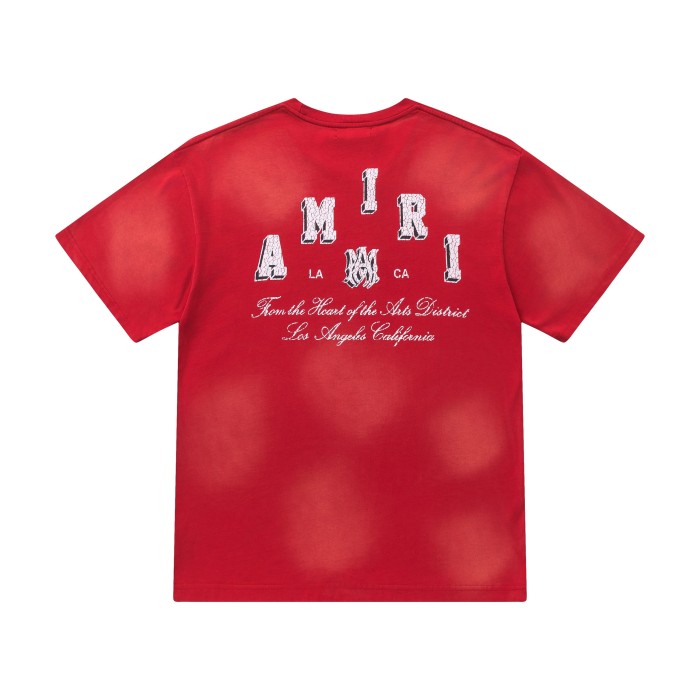 Vintage Luxury High Street Front Dual Chest Letter Script Back Large Cracked Amiri Letter Print Oversized Fit Washed Tee 3 colors 29340861