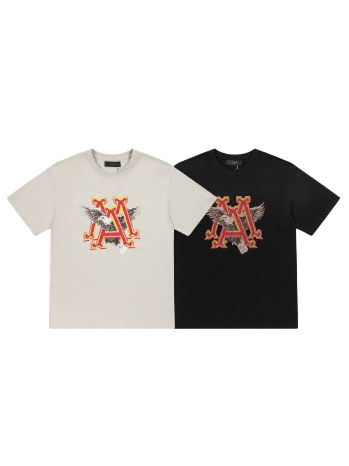 Gothic Red Gold Double MA Monogram Eagle Distressed Print Back Hollow Outline Hollywood CA Letter Tee 2 colors 29340996