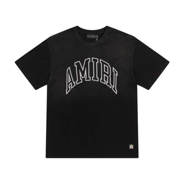 Gradient Washed Varsity Streetwear Front Curved Arch Letter Chenille Print Oversized Tee 4 colors 29340808