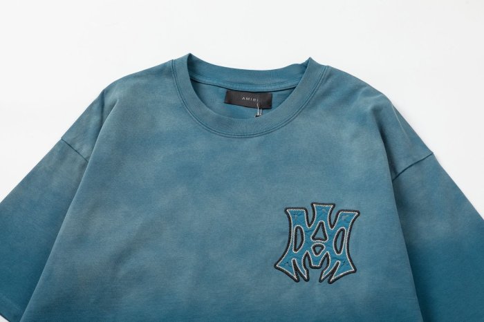 Vintage Washed Gradient Streetwear Front Tiny MA Monogram Back Outline Hollywood Letter Graphic Oversized Tee 2 colors 29340893