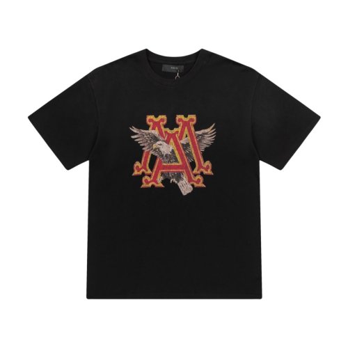 Gothic Red Gold Double MA Monogram Eagle Distressed Print Back Hollow Outline Hollywood CA Letter Tee 2 colors 29340996