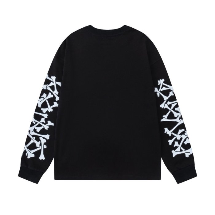 Vintage Streetwear Front Chest Brand Letter Print Full Sleeve Cross Bone Skeleton Graphic Oversized Long Sleeve T-Shirt 2 colors 29340649