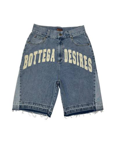 Vintage Arch Slogan Frayed Embroidery Denim Shorts 2 colors 29340688