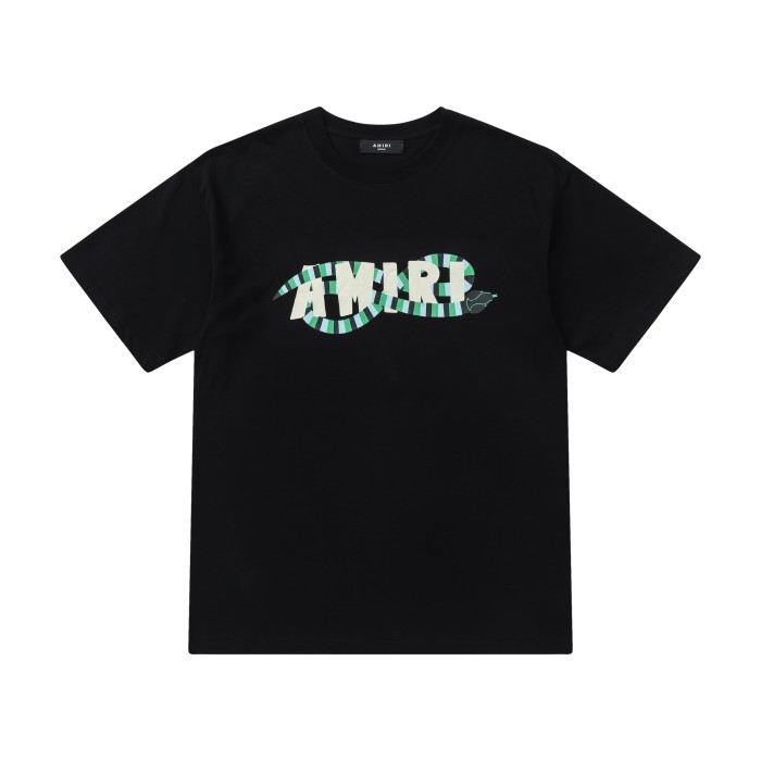 Vintage Luxury High Street Front Center Green Black Striped Snake Wrap Around Letter Oversized Tee 29341010