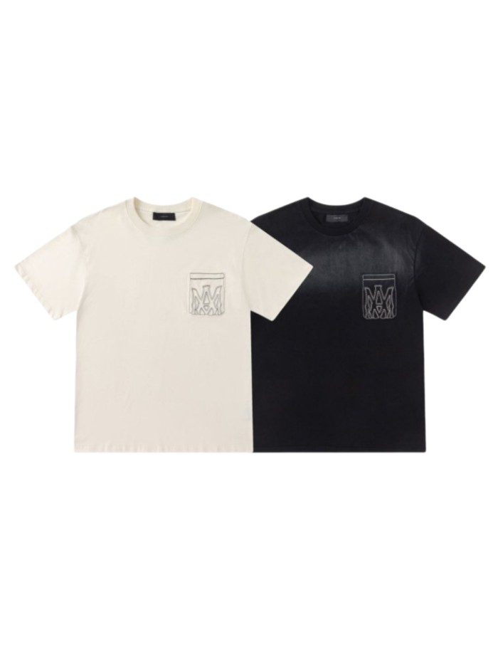 Minimal High Street Front Chest Pocket Outline Gothic Monogram Embroidery Oversized Tee 2 colors 29340802