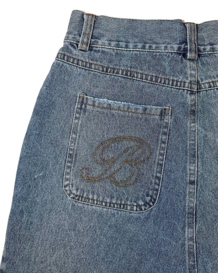 Vintage Arch Slogan Frayed Embroidery Denim Shorts 2 colors 29340688