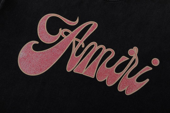 American Retro Luxury Hip Hop Front Chest Glitter Foil Script Logo Print Loose Oversized Tee 29340723