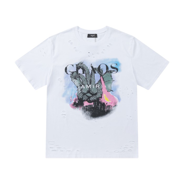 Streetwear Front Chaos Three Head Dragon City Skyline Destroyed Hole Print Oversized Tee 2 colors 29340853