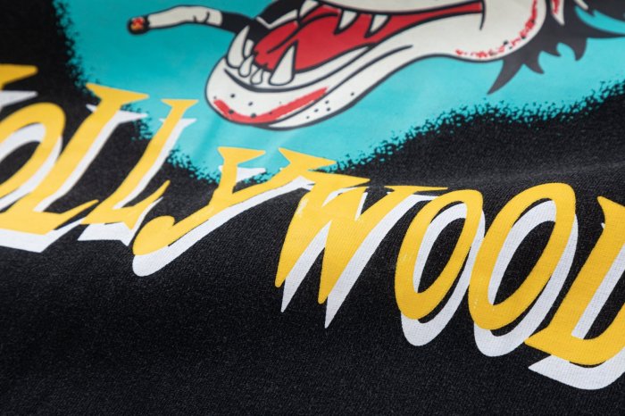 Cartoon Wolf Club Amiri Hollywood Letter Print Back Sunset Boulevard Address Phone Number Text Print Tee 29340762