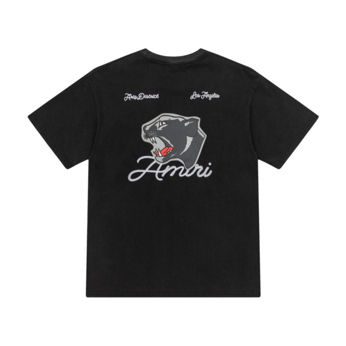 Small Silver Thread Panther Script Mark Back Full Size Growling Black Panther Embroidery Dual Side City Text Tee 29340991