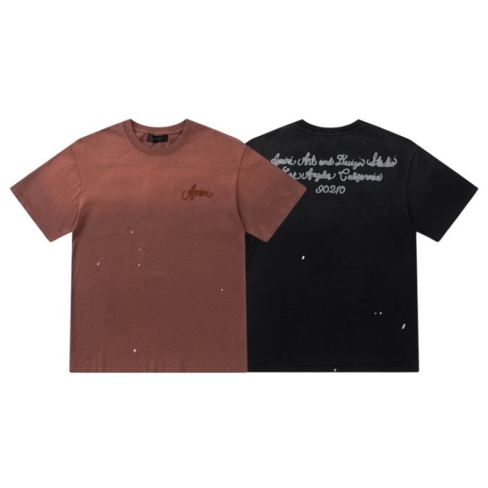 American Retro Distressed Hip Hop Front Left Chest Tone On Tone Script Logo Embroidery Back Los Angeles Studio Text Print Tee 2 colors 29340818