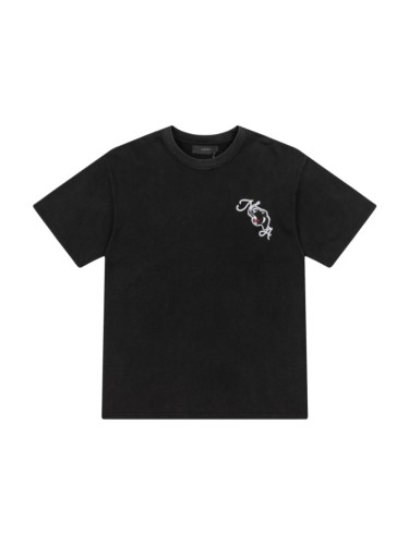 Small Silver Thread Panther Script Mark Back Full Size Growling Black Panther Embroidery Dual Side City Text Tee 29340991