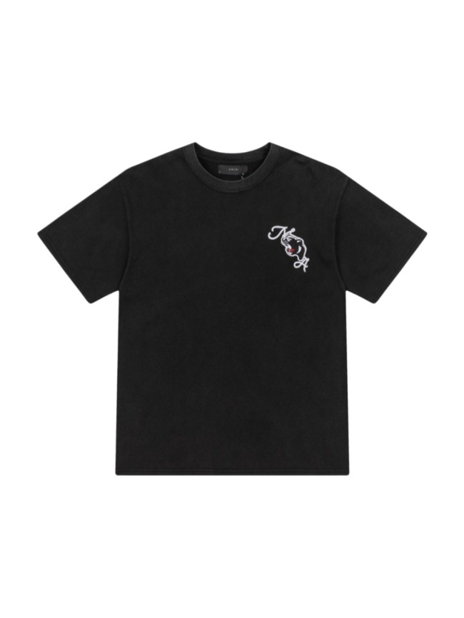 Small Silver Thread Panther Script Mark Back Full Size Growling Black Panther Embroidery Dual Side City Text Tee 29340991