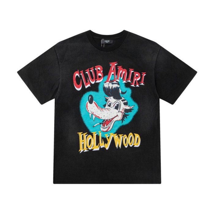 Cartoon Wolf Club Amiri Hollywood Letter Print Back Sunset Boulevard Address Phone Number Text Print Tee 29340762
