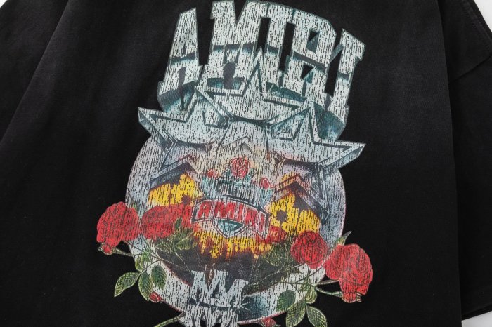 High Street Front Chest Mini Three Distressed Star Letter Back Big Star Red Rose Sunset Graphic Oversized Tee 29340937