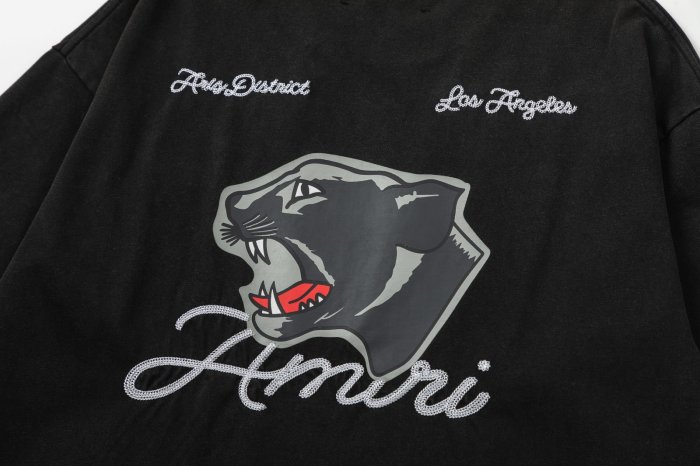 Small Silver Thread Panther Script Mark Back Full Size Growling Black Panther Embroidery Dual Side City Text Tee 29340991