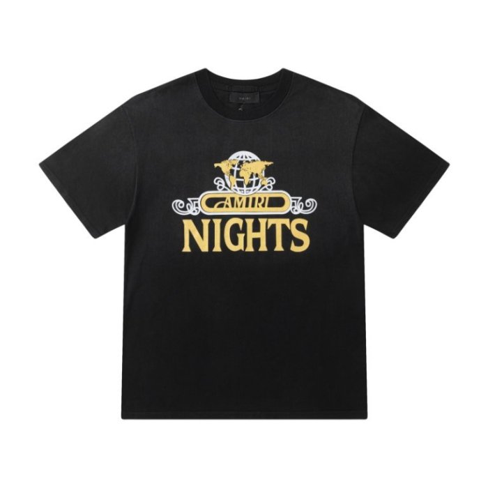 Front Blue World Frame NIGHTS Letter Print Back Gold White Midnight Quote Slogan Tee 2 colors 29340822