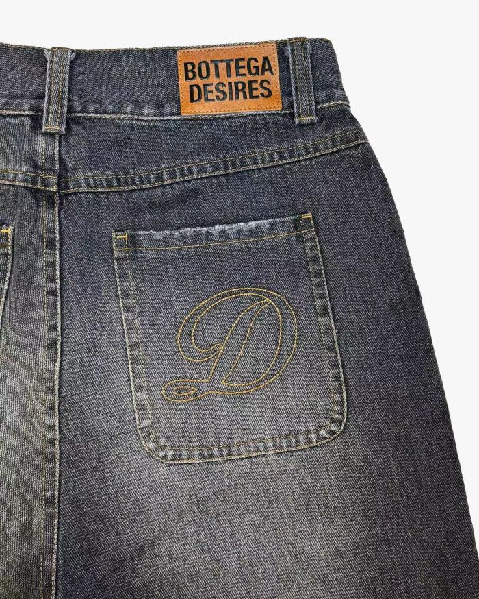 Vintage Arch Slogan Frayed Embroidery Denim Shorts 2 colors 29340688