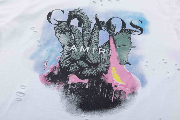 Streetwear Front Chaos Three Head Dragon City Skyline Destroyed Hole Print Oversized Tee 2 colors 29340853