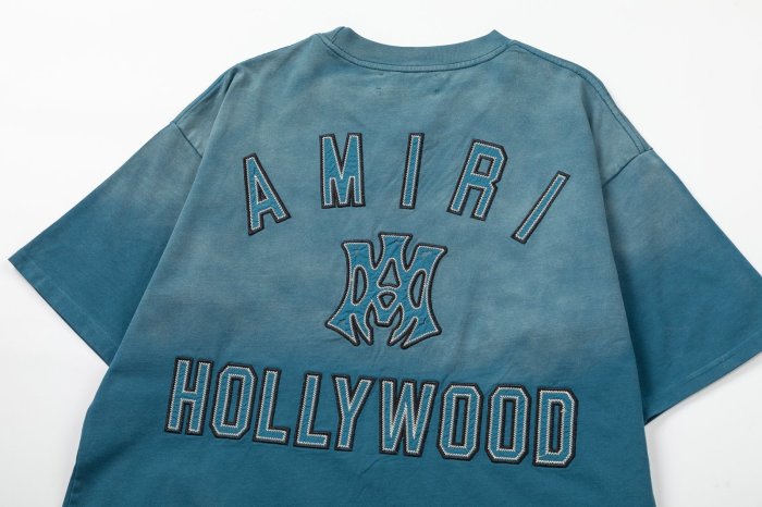 Vintage Washed Gradient Streetwear Front Tiny MA Monogram Back Outline Hollywood Letter Graphic Oversized Tee 2 colors 29340893