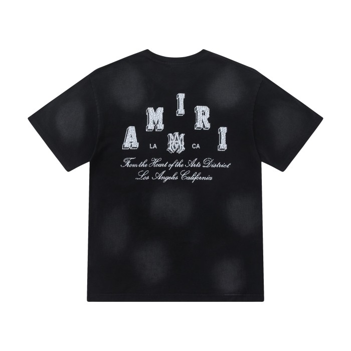 Vintage Luxury High Street Front Dual Chest Letter Script Back Large Cracked Amiri Letter Print Oversized Fit Washed Tee 3 colors 29340861
