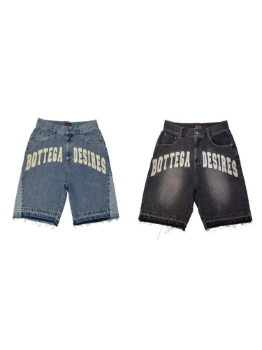 Vintage Arch Slogan Frayed Embroidery Denim Shorts 2 colors 29340688